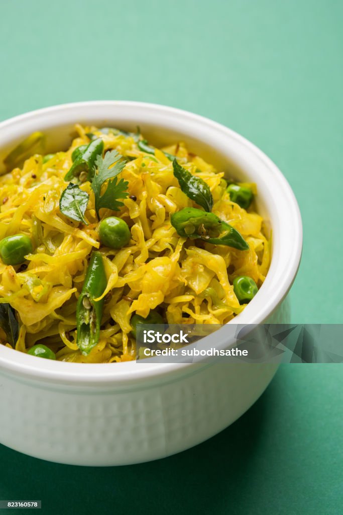 Fried Patta Gobhi Or Gobi With Green Peas Sabji Or Cabbage Sabzi Is The  Traditional Indian Dish Selective Focus Stock Photo - Download Image Now -  iStock