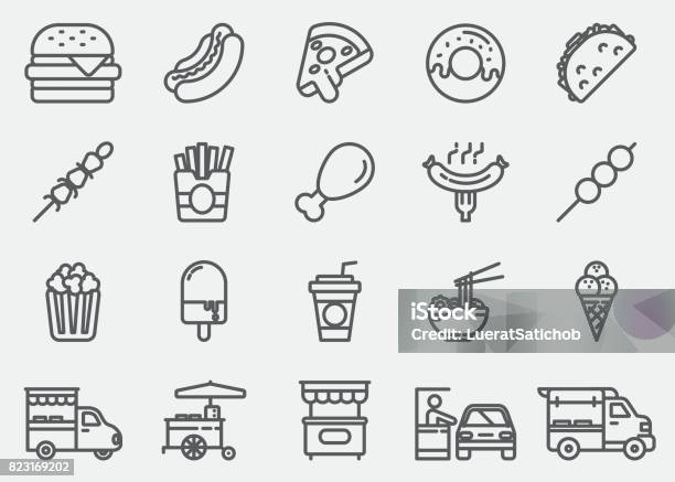 Fast Food Line Icons Stock Illustration - Download Image Now - Icon Symbol, Hot Dog, Fast Food