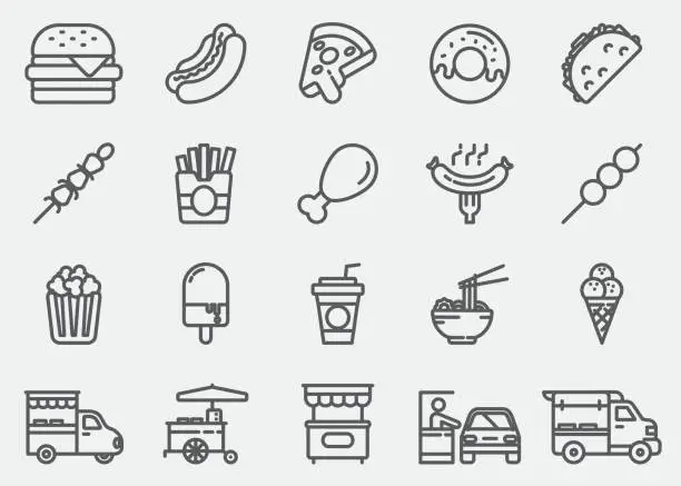 Vector illustration of Fast Food Line Icons
