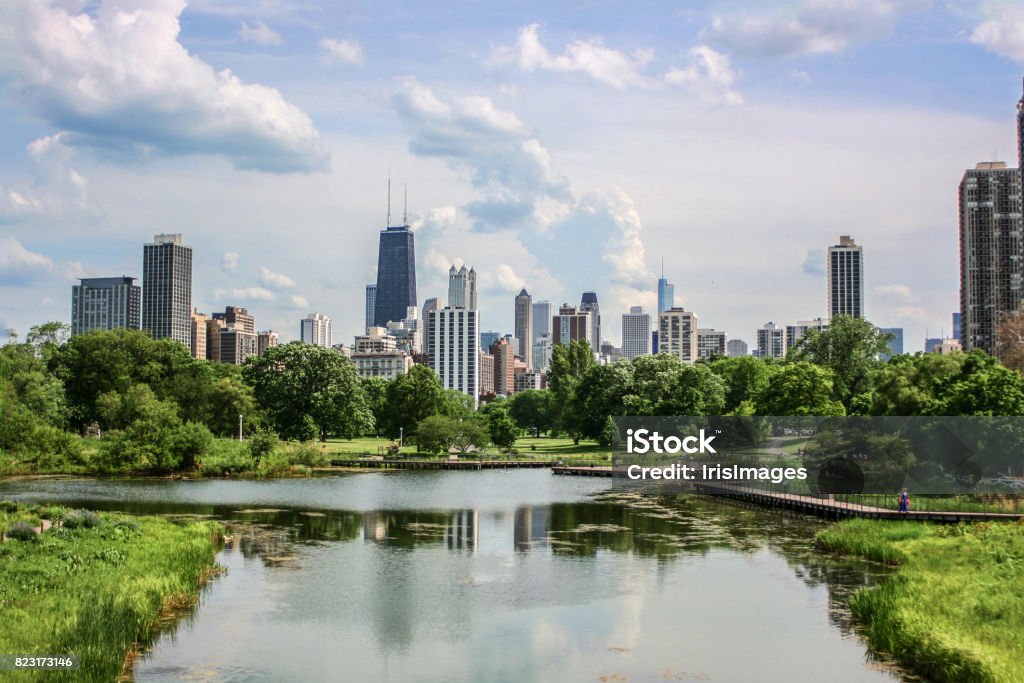 Chicago Skyline Chicago skyline view from Lincoln Park Chicago - Illinois Stock Photo