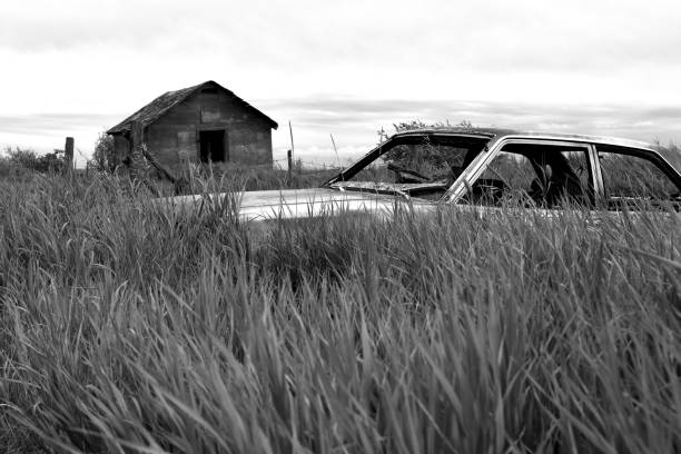 istock Old Abandoned Car - Black and White 823221602
