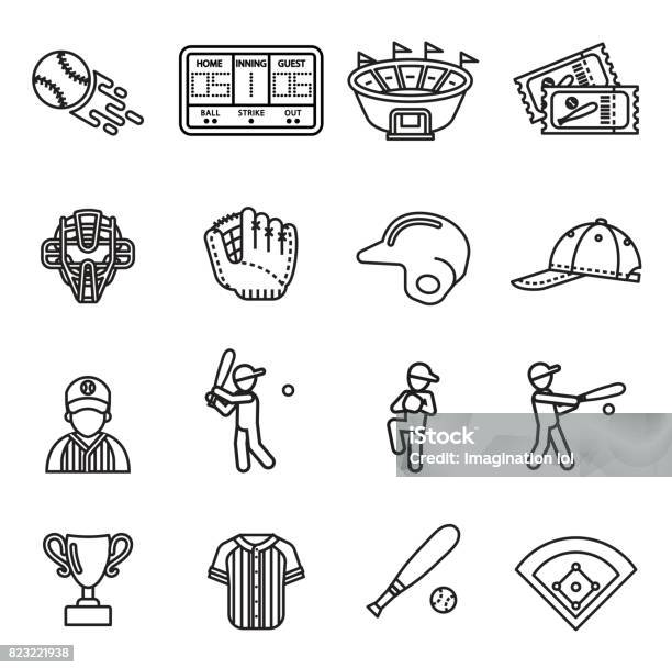 Baseball Icon Set Line Style Stock Vector Stock Illustration - Download Image Now - Baseball - Ball, Baseball - Sport, Icon Symbol