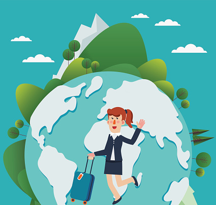 Ilustración de Viajes De Negocios Internacionales Mujer De Negocios Con  Maleta Sobre Mapamundi y más Vectores Libres de Derechos de Actividad al  aire libre - iStock