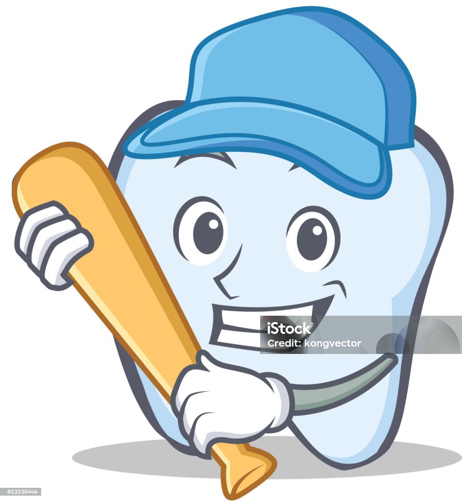 Tooth Baseball Baseball Tooth Character Cartoon Style Vector Illustration Stock ...
