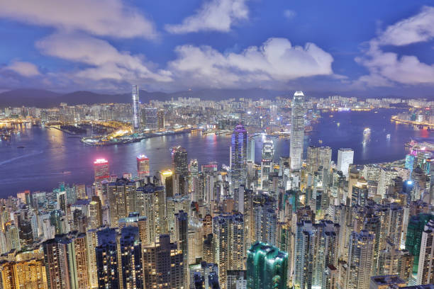 istock Hong Kong Island, Victoria Harbour at night 823237098