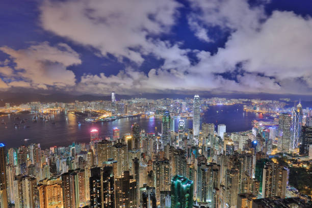 istock Hong Kong Island, Victoria Harbour at night 823239228