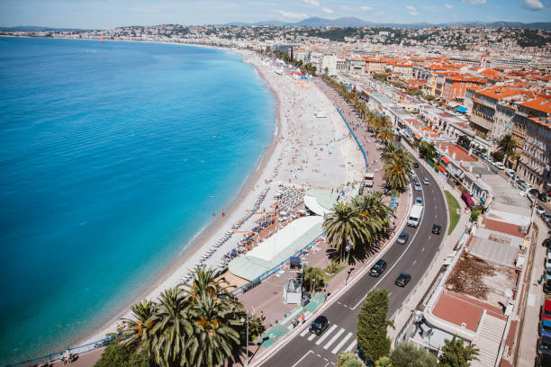 French Riviera in Nice Cote d'azur in Nice of France is always a good idea for family travelers or solo adventurers with its stunning Baic des Anges by the blue Mediterranean sea. ivory coast landscape stock pictures, royalty-free photos & images