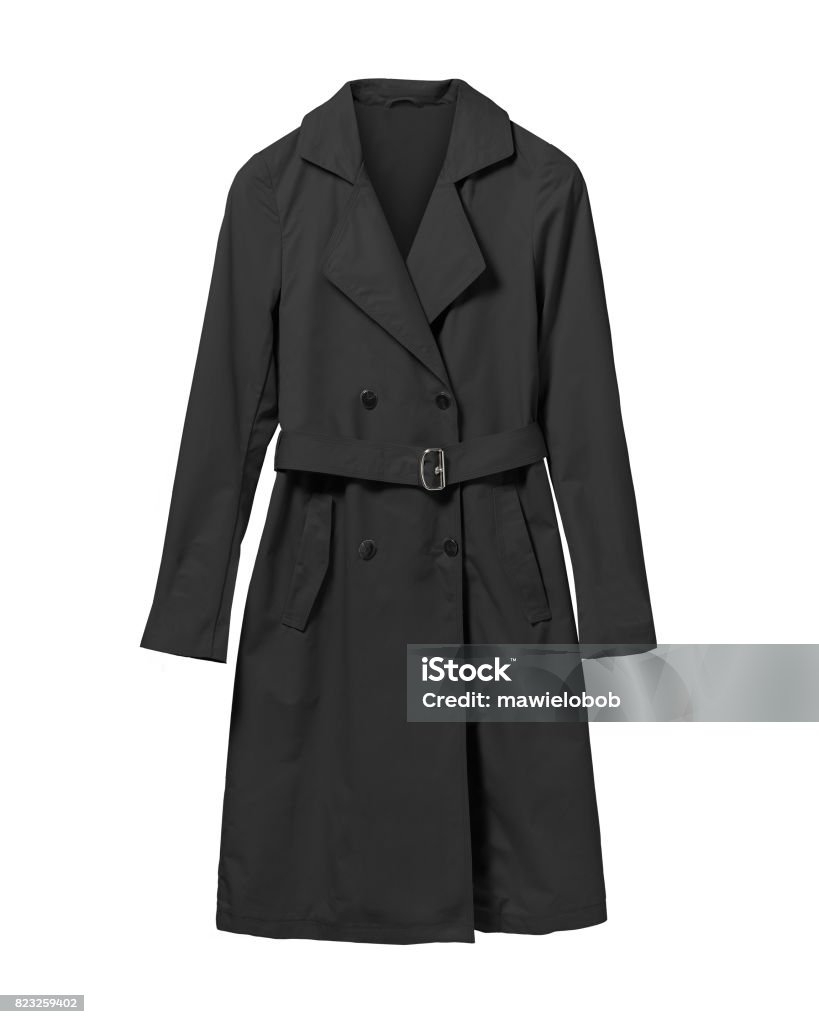 Nero elegante donna cappotto autunnale isolato bianco - Foto stock royalty-free di Casacca