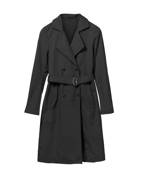 istock Black elegant woman autumn coat isolated white 823259402