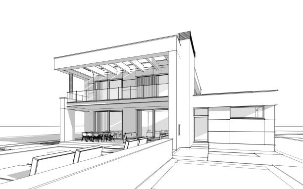 istock 3d rendering  sketch of modern cozy house 823267308