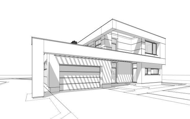 istock 3d rendering  sketch of modern cozy house 823267318