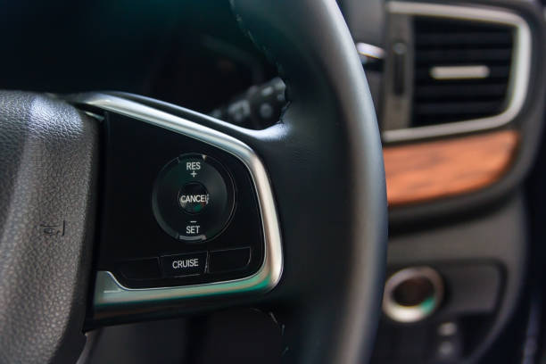 istock Power steering with Paddle Shift / Cruise Control button on the steering wheel, Car interior 823268684