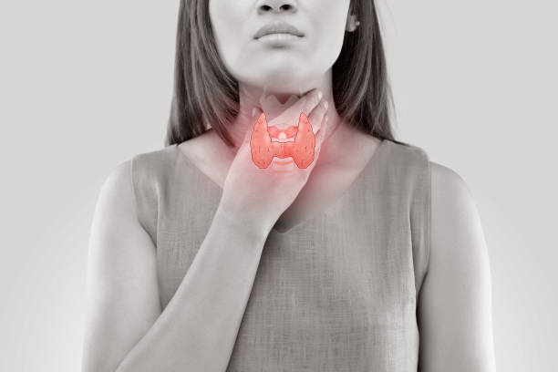 women thyroid gland control. sore throat of a people isolated on white background. - gland lobule imagens e fotografias de stock