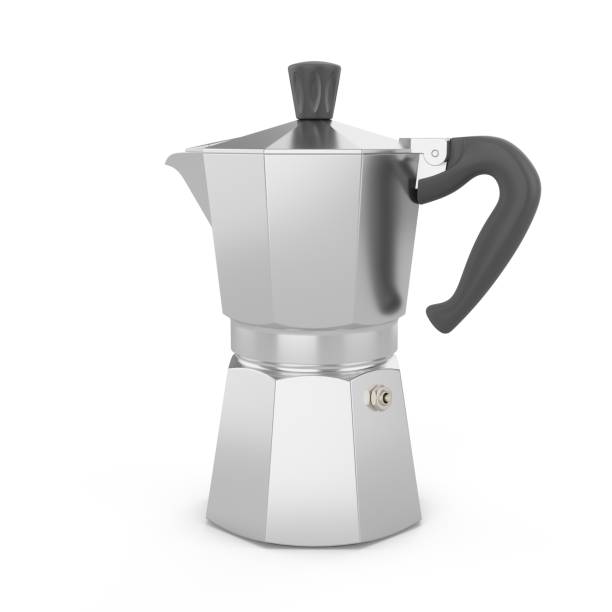istock 3D Rendering Italian metallic coffee maker isolated on white 823270540