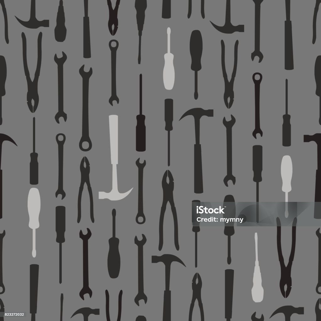 Seamless Working Tools Pattern On Grey Background Stock Illustration ...