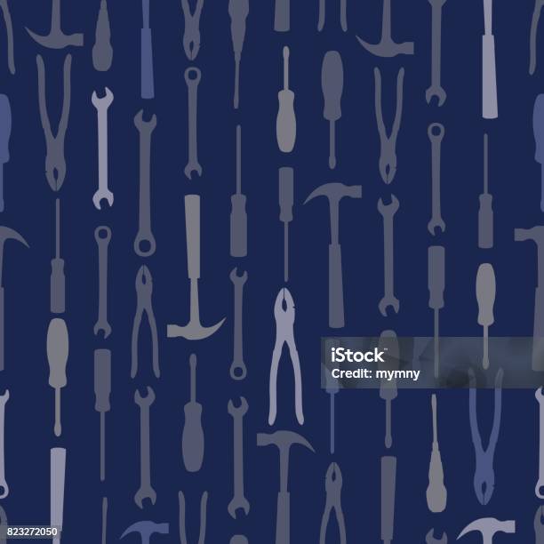 Seamless Working Tools Pattern On Blue Background Stock Illustration ...