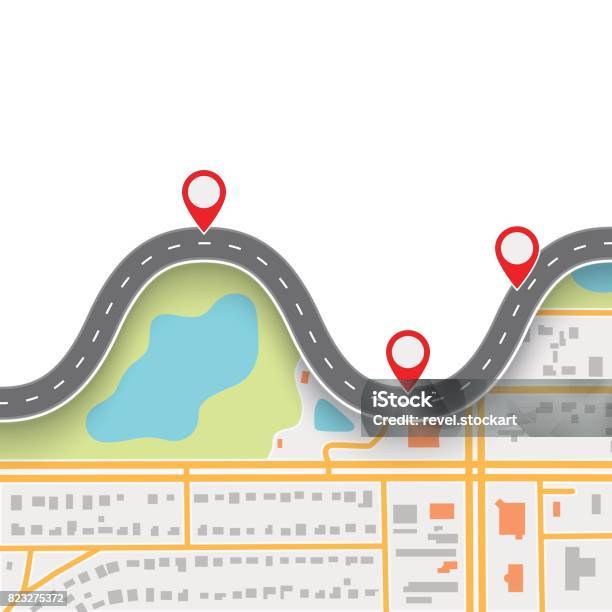 Ilustración de Camino Ruta De Viaje Camino Sinuoso En El Mapa Resumen De Navegación Gps y más Vectores Libres de Derechos de Mapa