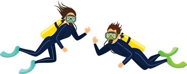 man and woman scuba diving isolated man and woman scuba diving isolated scuba diving stock illustrations