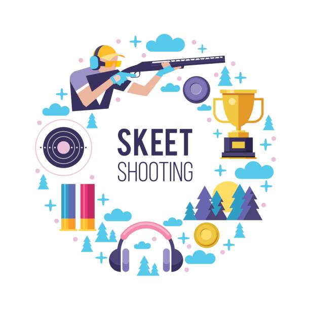 Shooting Skeet. Set of vector elements located in a circle. The elements of design. With place for text. Shooting Skeet. Set of vector elements located in a circle. The elements of design. With place for text. trap shooting stock illustrations