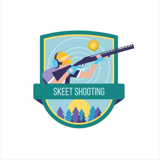 ilustraciones, imágenes clip art, dibujos animados e iconos de stock de tiro skeet. el logo del club deportivo. - skeet shooting shooting clay target shooting