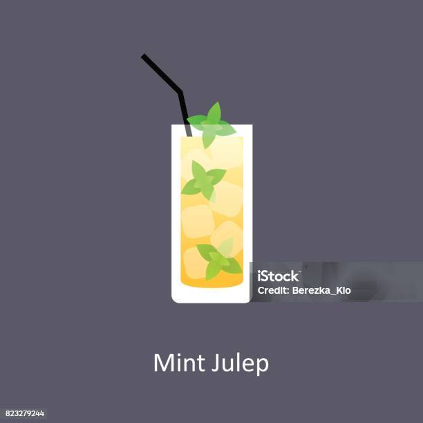 Mint Julep Cocktail Icon On Dark Background In Flat Style Stock Illustration - Download Image Now