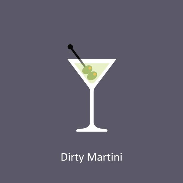 illustrazioni stock, clip art, cartoni animati e icone di tendenza di icona sporca del cocktail martini su sfondo scuro in stile piatto - cocktail martini olive vodka