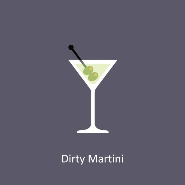 dirty martini ikona koktajl na ciemnym tle w stylu płaskim - martini glass martini dirty martini cocktail stock illustrations