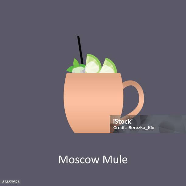 Vetores de Ícone De Cocktail Moscow Mule Em Fundo Escuro Em Estilo Simples e mais imagens de Moscow Mule - Cocktail