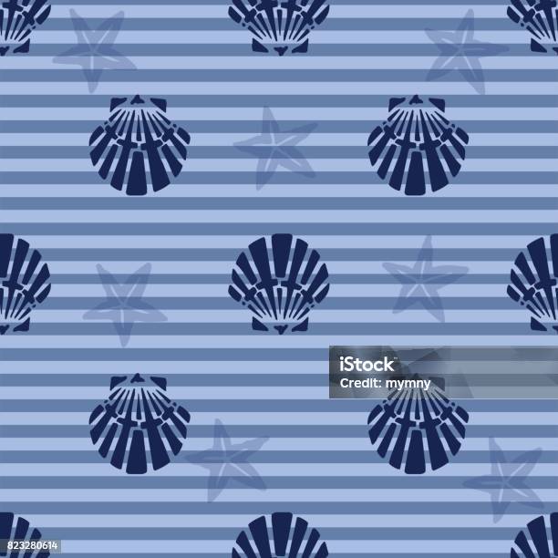 Shell Pattern Star Fish Seamless Shell Snd Star Fish Pattern On Stripe Background Stock ...