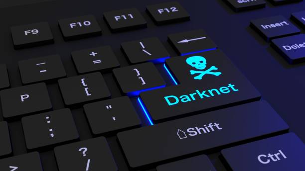 istock Black keyboard with glowing darknet enter key 823289318
