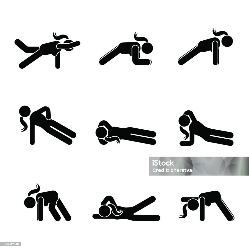 Exercises body workout stretching woman stick figure. Healthy life style vector illustration pictogram Stick Figure stock vector