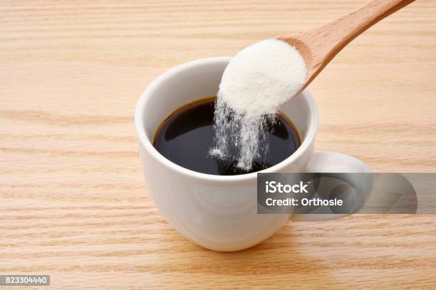 Coffee And Collagen Powder Stock Photo - Download Image Now - Collagen, Coffee - Drink, Peptide