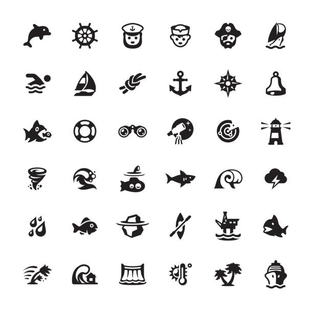 Seafaring icons set Seafaring and Maritime affairs - Ultimate pack #14 bellcaptain stock illustrations