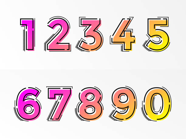 Font numbers set numeral letters vector gradient color line Modern alphabet set with numbers. Vector abstract font with gradient color and line design on white background for poster title headline or corporate identity typography. number stock illustrations