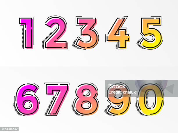 Font Numbers Set Numeral Letters Vector Gradient Color Line Stock Illustration - Download Image Now