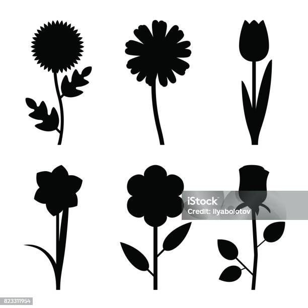 Flowers Black Silhouettes Stock Illustration - Download Image Now - Flower, Tulip, Vector