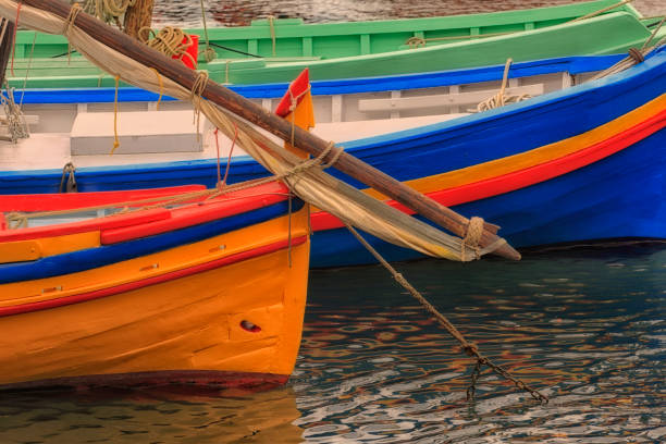 Barques catalanes Catalan boats in the port of Collioure - France. collioure stock pictures, royalty-free photos & images