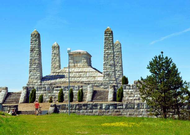 Battle of Largs Monument, West of Scotland UK - June 09, 2018 - Battle of Largs Monument situated at Largs coast with public seating area.