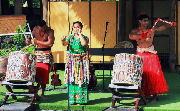 A group of Tongan entertainers perform for audiences stock photo