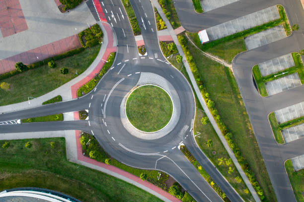 istock Traffic circle, roundabout - aerial view 823327794