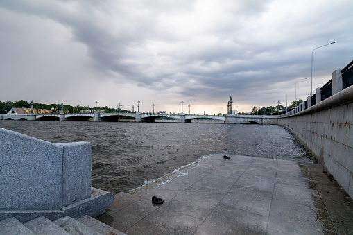 Ushakovsky Bridge in on a cloudy day, St. Petersburg, Russia