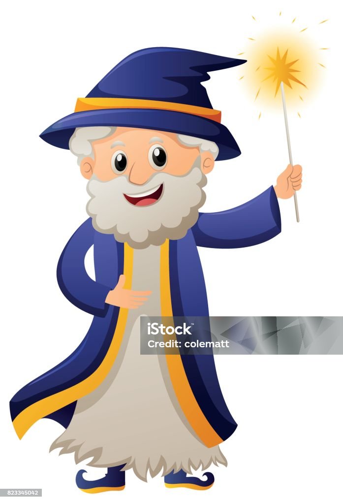 Wizard in blue robe Wizard in blue robe illustration Actor stock vector