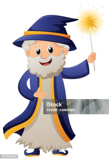 Wizard In Blue Robe Stock Illustration - Download Image Now - Actor, Adult, Art