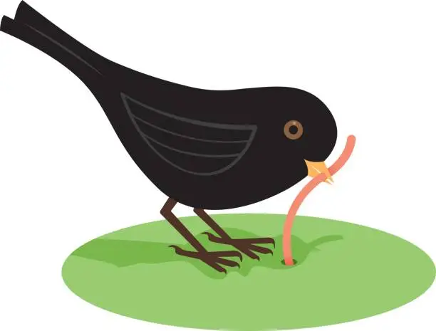 Vector illustration of Early bird getting the worm