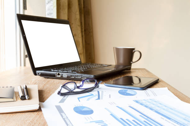 istock office desk with digital devices and office supplies 823348476