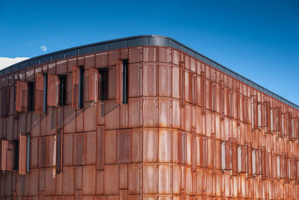 Modern facade building with rusted steel facade