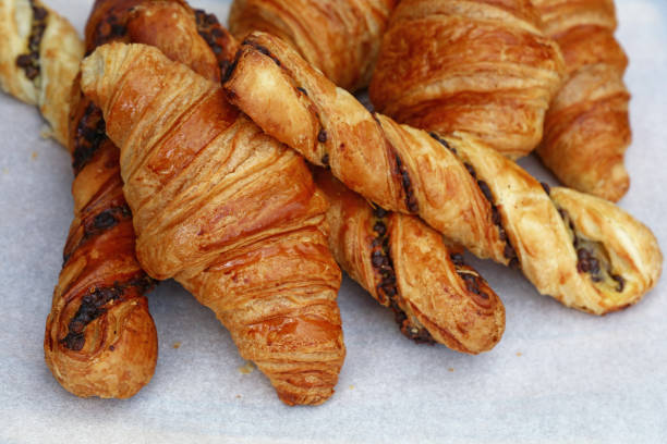istock Freshly baked croissant and pastry close up 823350006