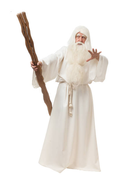 istock Man in sorcerer costume on white background 823350388