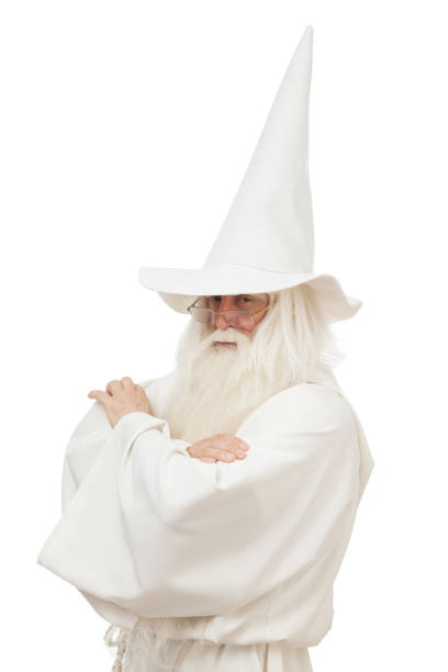 istock Man in sorcerer costume on white background 823353042