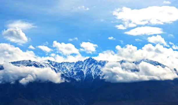 cloud around snow mountain peak in Leh Ladakh, India